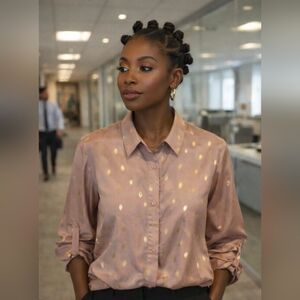 Mazik Women's Pink and Gold Button Down Shirt